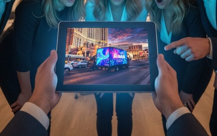 Business team amazed by digital tablet presentation